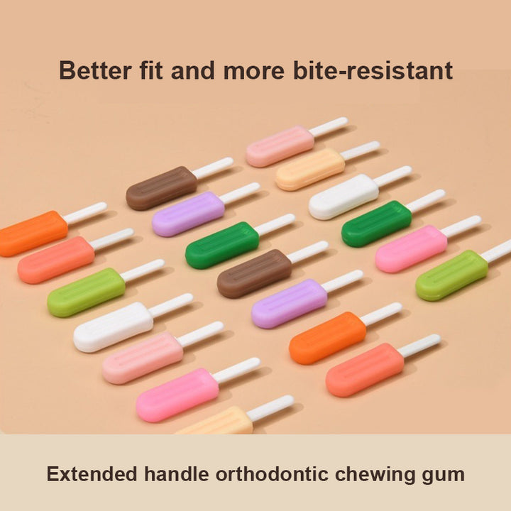 Extended handle orthodontic chewing gum