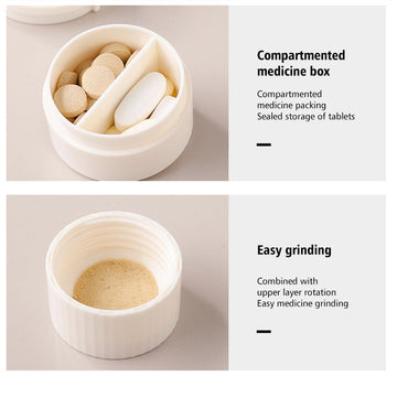 Compartmented medicine box; Easy grinding