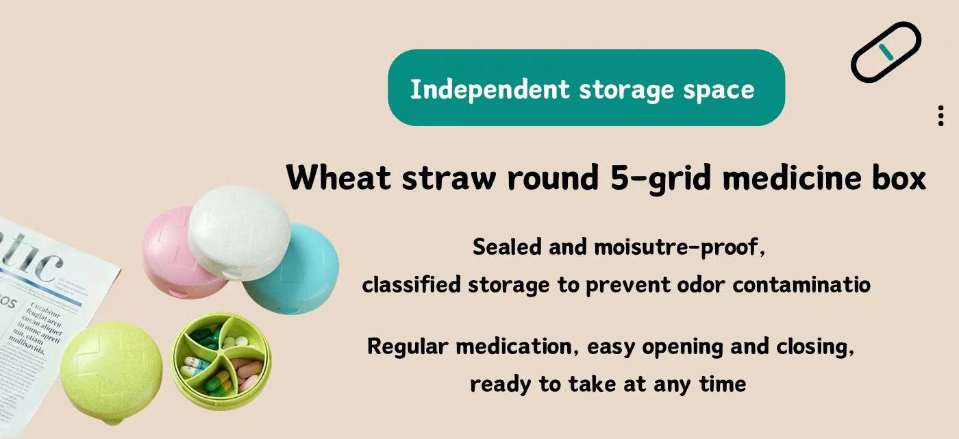 Wheat Straw Round 5 Compartment Medicine Box